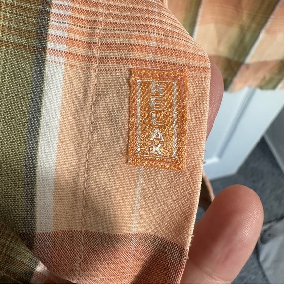 Tommy Bahama XXL Plaid Short Sleeve Shirt - Peach and Green, Tencel - Picture 7 of 11